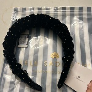 **NWT** Lele Sadoughi Jet Dot Velvet “Kelly” Black Headband w/Gold Accents  O/S